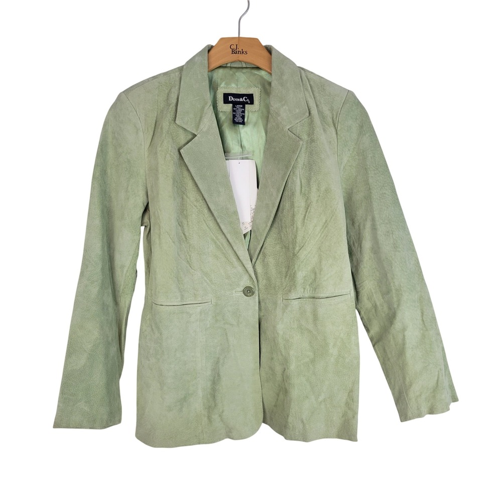 Vintage Denim & Co Suede Leather Blazer Jacket‎ Green Size Large NEW Sage